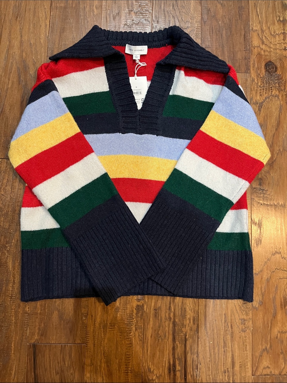 Medium (but oversized) Free Assembly Striped Notch Neck Collared Sweater